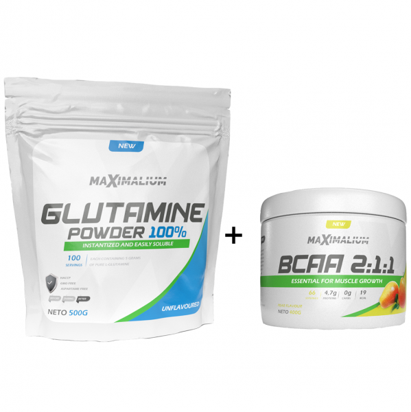  Maximalium Bcaa 400g + L-Glutamine 500g 400 g+500 g kruška